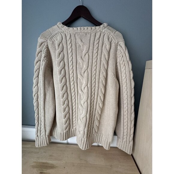 LL Bean Women’s Sweater Fisherman 100% Cotton Chunky Cable Knit Cream Size 2X - Picture 3 of 5